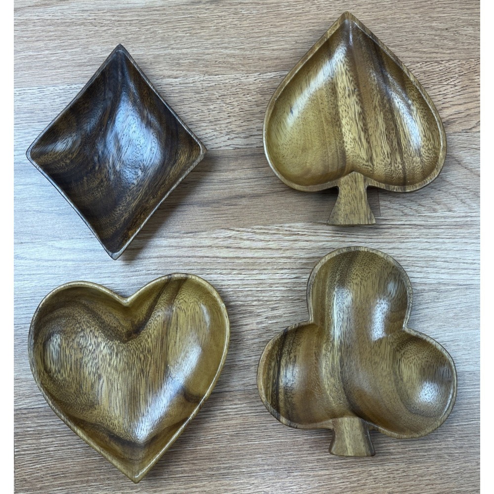 Vintage Card Suits Snack Bowls Serving Trays Wood Heart Diamond Club Spade Poker